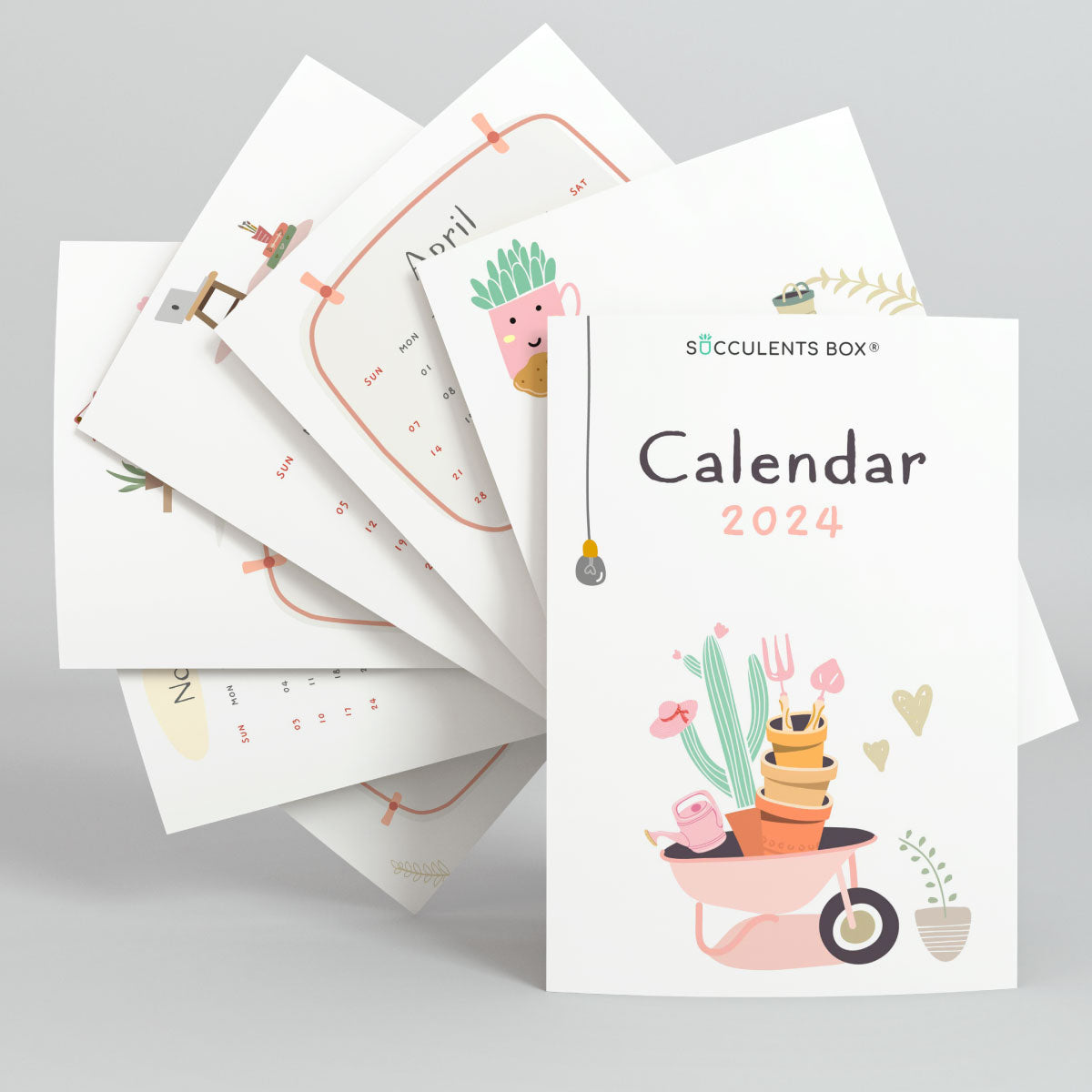 2024 calendar, free printable calendar 2024, calendar in succulent theme, new year gift ideas, gift for succulent lovers, 2024 gift ideas