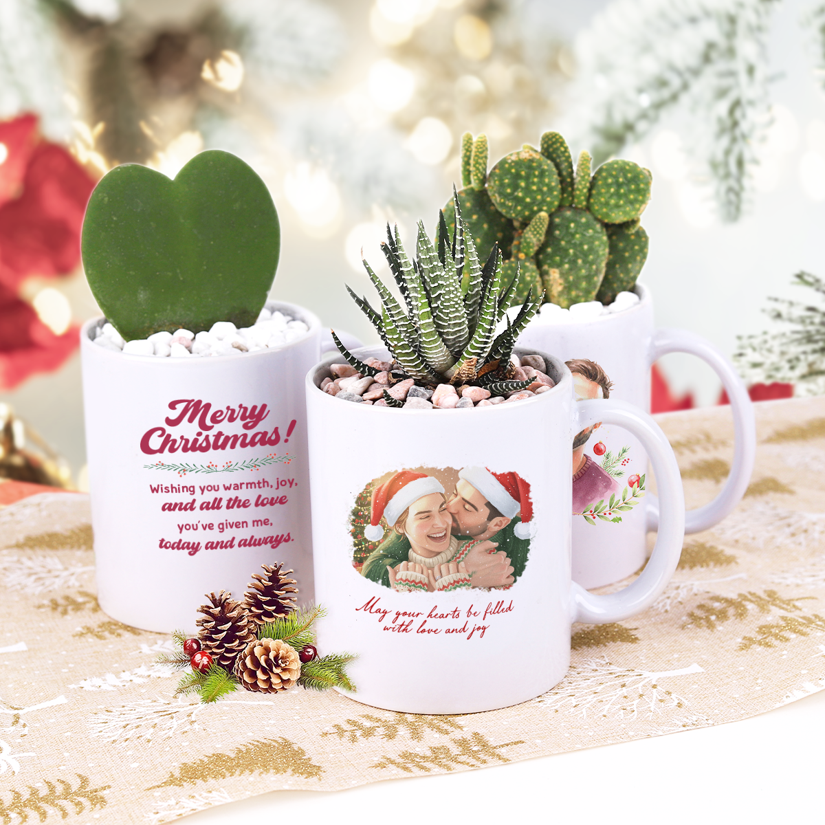 Personalized Plant Gift Set, Custom Ceramic Pot with 4-inch Succulent, plant with pot, succulent gift, live plant gift, gift for plant lover, all-in-one gift