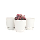 White pot pack, modern pot for houseplants and succulents, minimalist pot with drainage hole and saucer