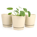 set of 3 oatmeal ceramic pots, 3 6 inch ceramic pots for houseplants, ceramic pots with drainage hole and saucer
