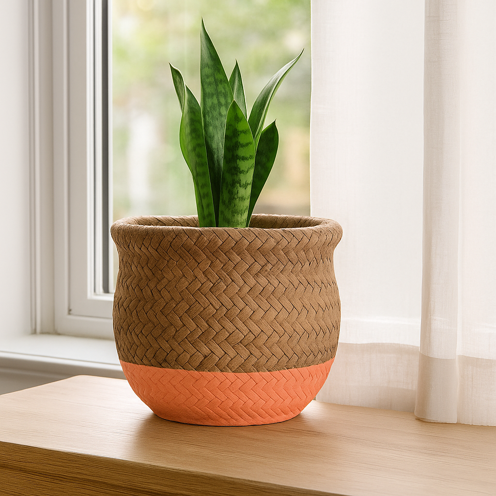 5.5 inch Orange & Nature Reed Round Cement Pot, home decor pots, buy indoor pots online, shop pots online in ca