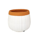 Terracotta Ribbed Pot 6 inch for Succulent &amp; Houseplant, Decorative Flower Pot with Drainage Hole and Plug, White Ceramic Pot with Terracotta Color Rim, 6 inch Cerramic Planter Pot with Drainage Hole for Sale