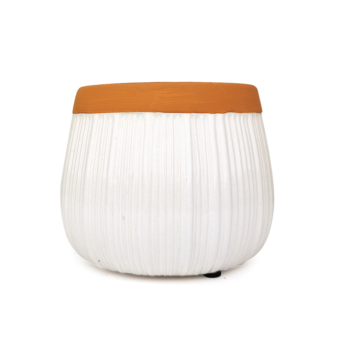 Vertical Rib White Terracotta Color Houseplant Pot, White Ceramic Pot with Terracotta Color Rim, Decorative Flower Pot with Drainage Hole and Plug