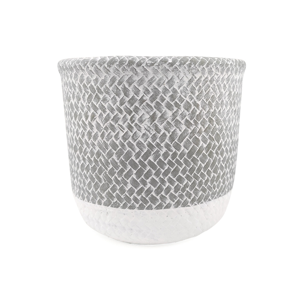 6 inch planter, houseplant pot, round cement plant pot, basket design planter, large planter for houseplants, buy houseplant pot near me, houseplant pot with basketweave pattern