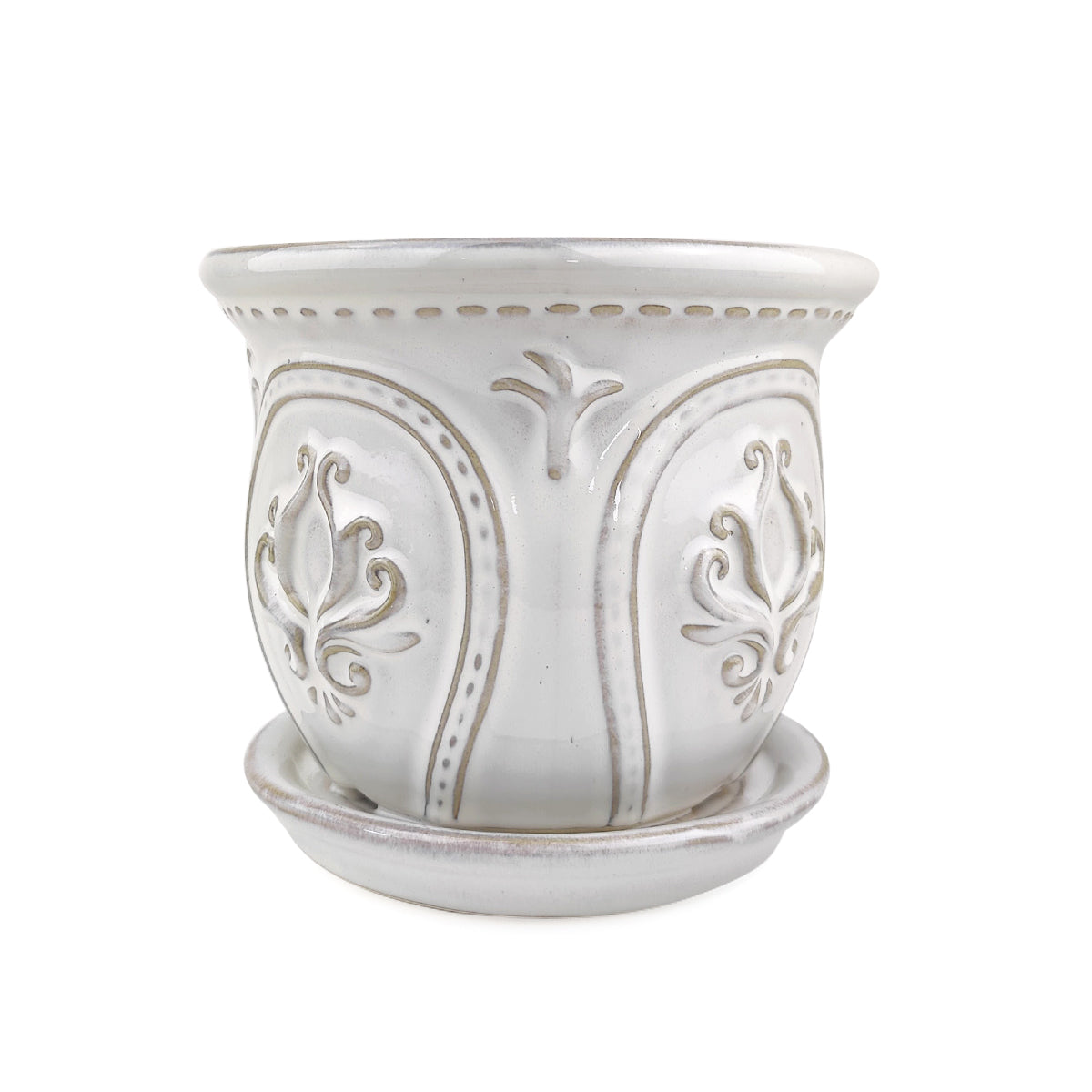 ceramic planter, classic pattern planter, white ceramic planter, 6 inch ceramic planter, classic ornate ceramic planter, houseplant pot, vintage design planter