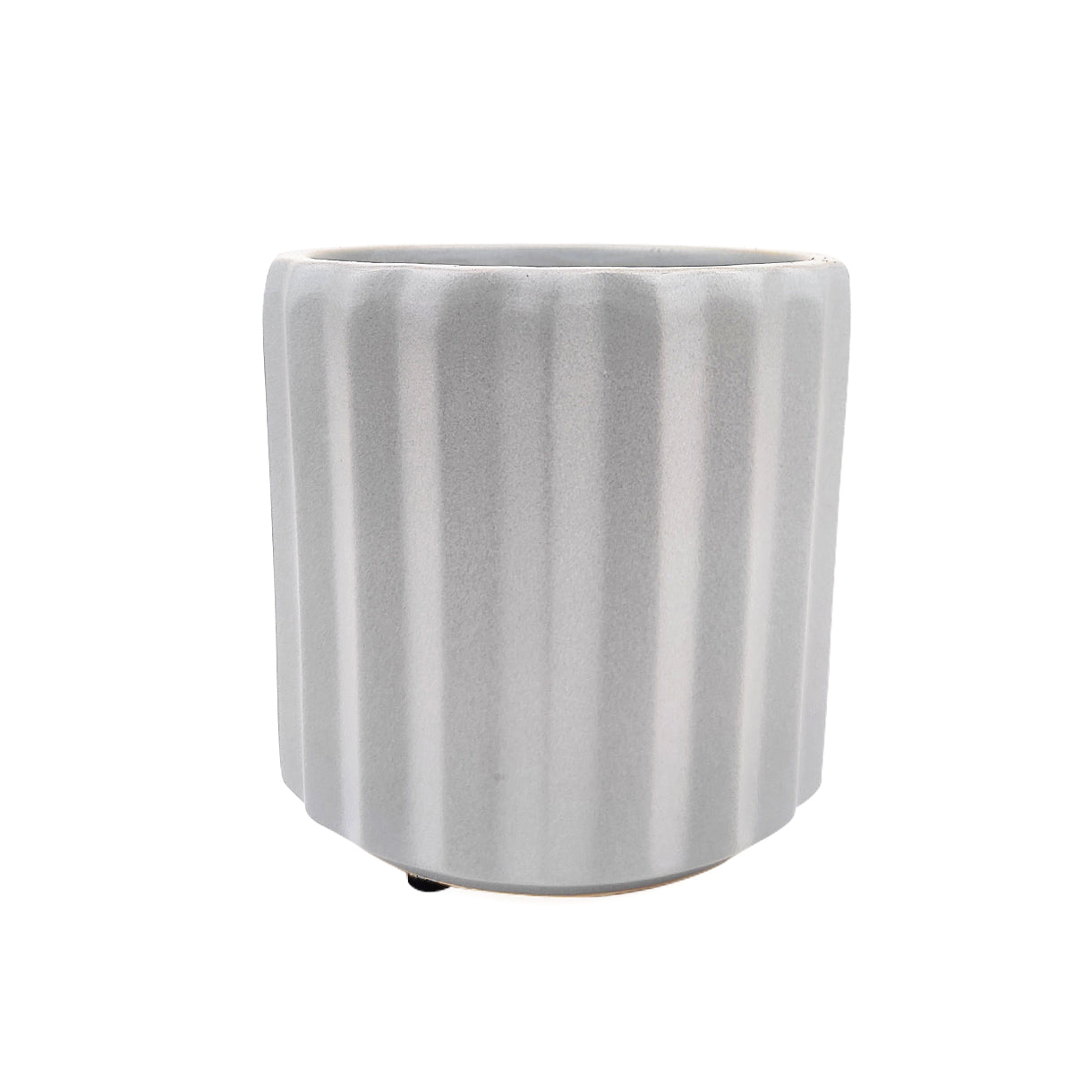 5 inch Glazed Ceramic Planter with Drainage Hole for Succulent and Houseplant, 5&quot; White Vertical Stripes Ceramic Cylinder Houseplant Pot, 5&quot; Vertical Ridge Pattern Round Ceramic Flower Pot for Home Office Decor