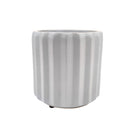 5&quot; Vertical Ridge Pattern Round Ceramic Flower Pot for Home Office Decor, 5&quot; White Vertical Stripes Ceramic Cylinder Houseplant Pot, Decorative Ceramic Flower Pot 5 inch Size, 5 inch Glazed Ceramic Planter with Drainage Hole for Succulent and Houseplant