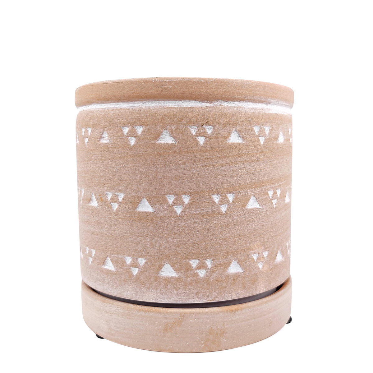 6&quot; Triangle Pattern Flower Pot with Drainage Hole, 6 inch Cylindrical Terracotta Ceramic Pot with Coaster for Succulent and Houseplant, Ceramic Pottery Succulent Planter for Sale, 6 inch Round Terracotta Succulent Pot with Drainage Hole &amp; Saucer