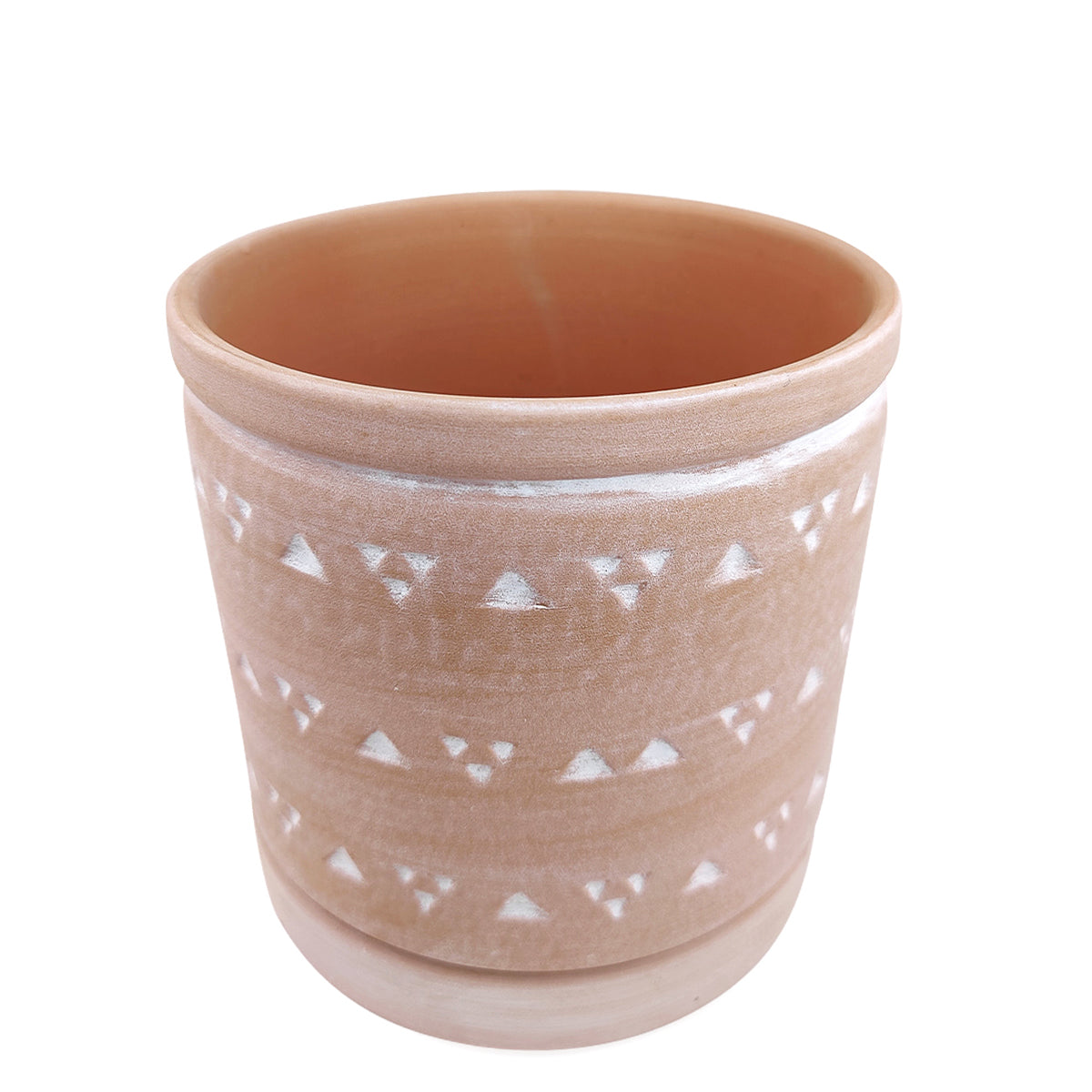 Ceramic Pot with Coaster for Succulent and Houseplant, Ceramic Pottery Succulent Planter for Sale, 6&quot; Decorative Triangle Geometric Ceramic Planter with Attached Saucer, 6&quot; Triangle Pattern Flower Pot with Drainage Hole