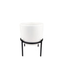 4 inch White Ceramic Planter with Stand for Succulent &amp; Houseplant, White Planter with Stand for Sale, Buy 4 inch White Ceramic Pot with Black Metal Stand for Indoor Corner and Outdoor Plants, small plant pot for home and office