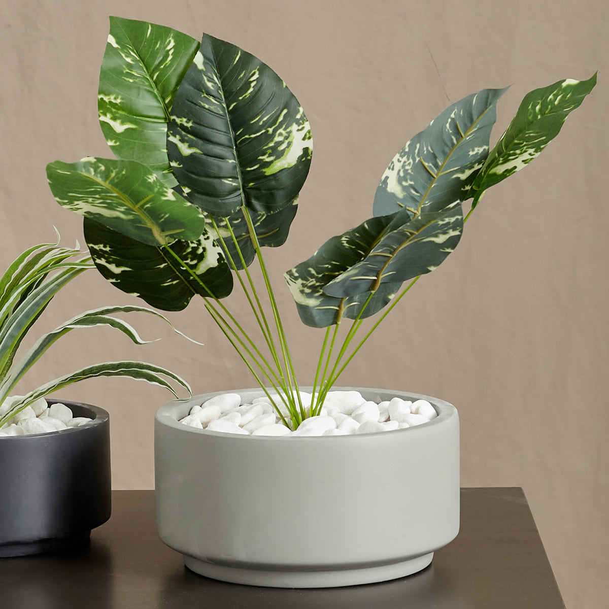 pot for home office decoration, pot for indoor plant, 7 inch smooth gray fiberstone ceramic pot, large gray pot with plant, fiberstone pot, ceramic pot