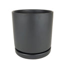 Black porcelain cylinder pot for houseplant, 6 inch modern pot, minimalist pot with saucer and drainage hole