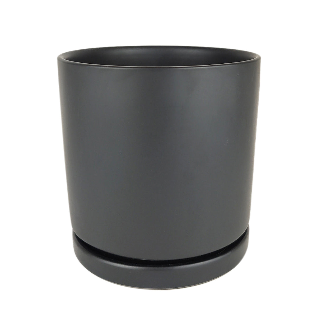 6 inch Black porcelain cylinder pot, pot with drainage hole and saucer for houseplants, the best pot for medium houseplants and succulents