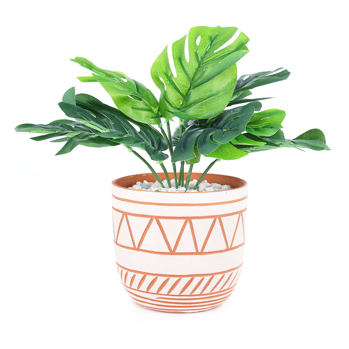 5.5 inch White-Clay Color Geometric Pattern Pot for sale, Decorative Pot for houseplants, Buy large planter for houseplants online