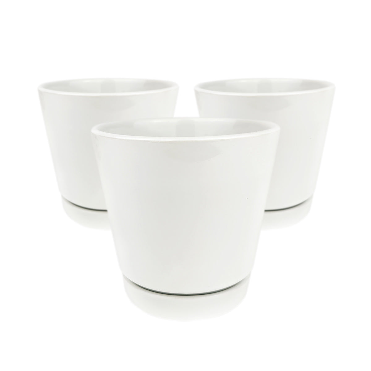 White pot pack, modern pot for houseplants and succulents, minimalist pot with drainage hole and saucer