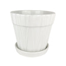white decorative ceramic pot, pot with saucer and drainage hole, stylist white pot for houseplants