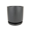 Black porcelain cylinder pot for houseplant, 4 inch modern pot, minimalist pot with saucer and drainage hole