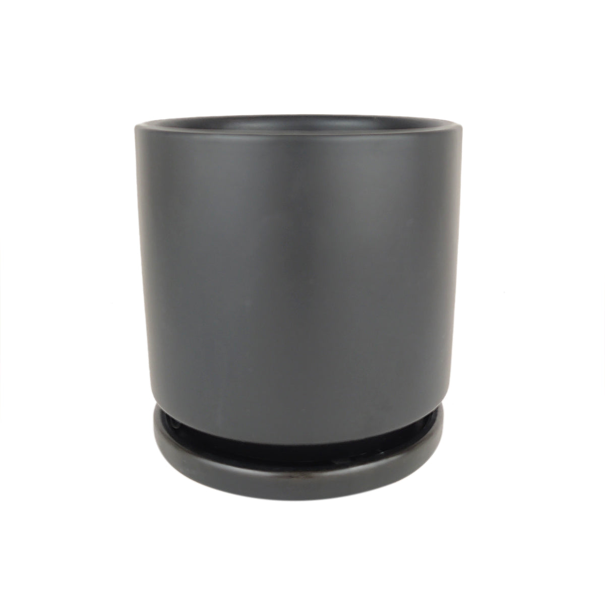 4 inch Black porcelain cylinder pot, pot with drainage hole and saucer for houseplants, the best pot for small and medium houseplants and succulents