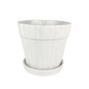 white decorative ceramic pot, pot with saucer and drainage hole, stylist pot for houseplants