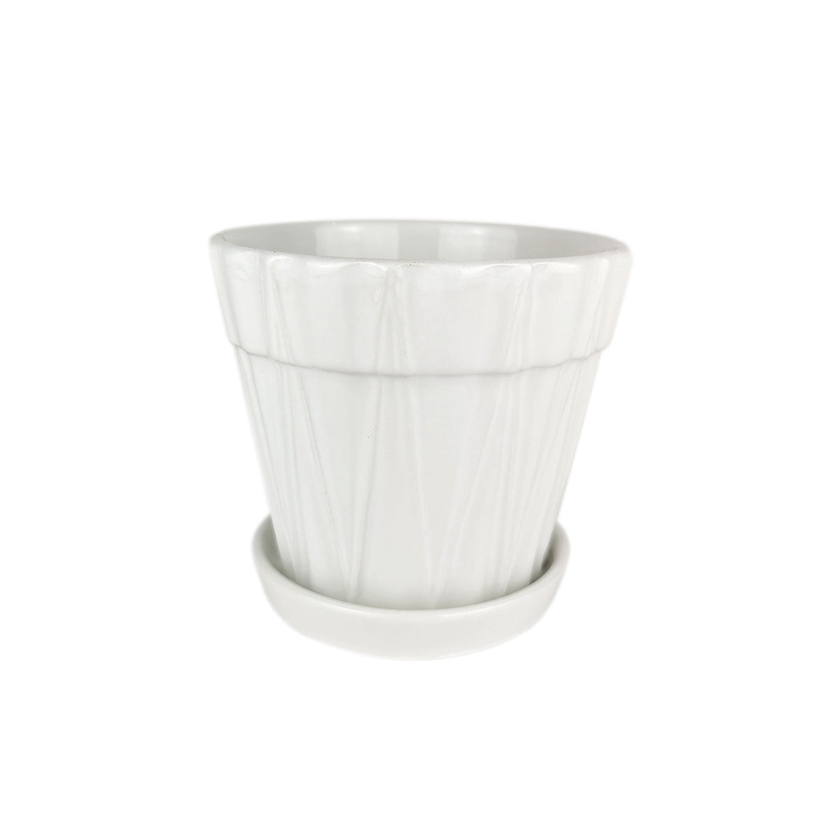 white ceramic pot with saucer, pot with drainage hole for indoor houseplants, stylist decorative pot