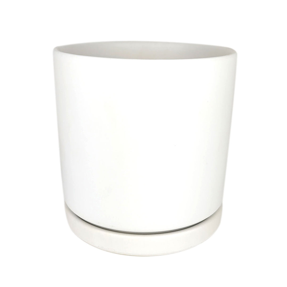 White Porcelain Cylinder Pot with Saucer