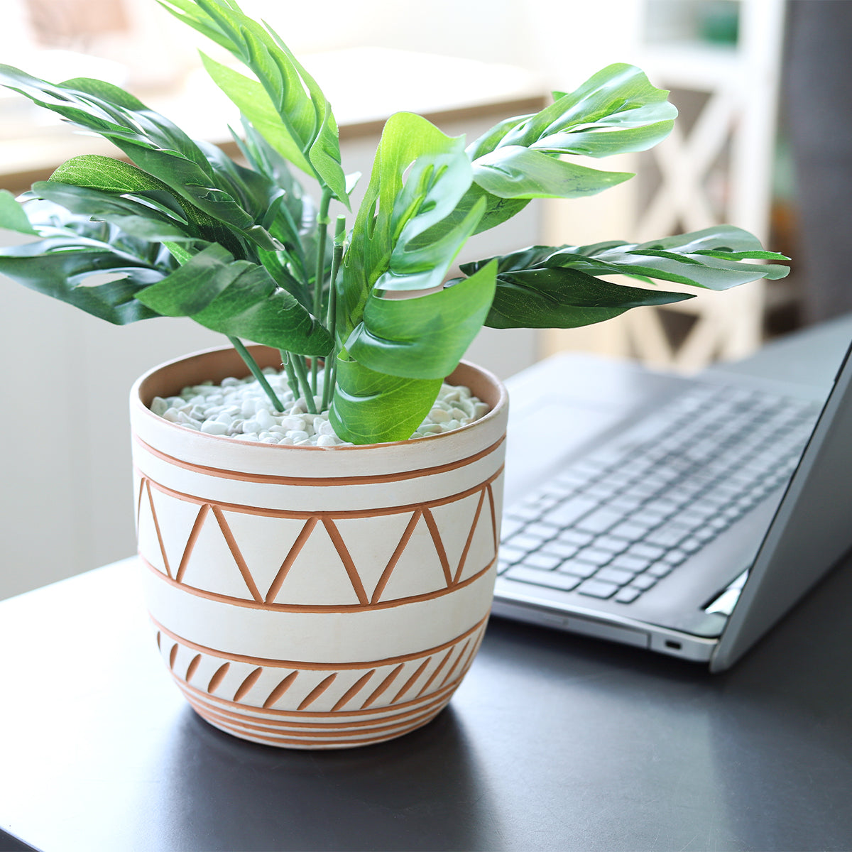 decorative clay pots for indoor plants 5.5 inch White-Clay Color Geometric Pattern Decorative Ceramic Pot