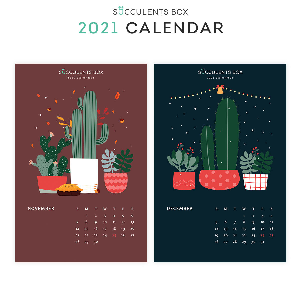 succulent wall calendar 2021 Monthly Succulent Colorful Calendar | Free Printable 2021 Plants Download