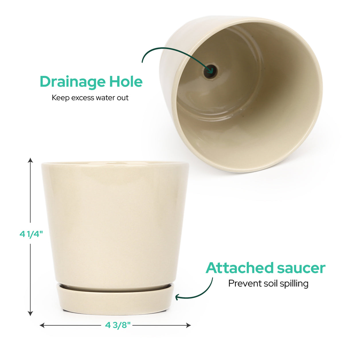 pot with drainage hole, 4 inch oatmeal pot, pot for succulent and houseplant, modern ceramic pot