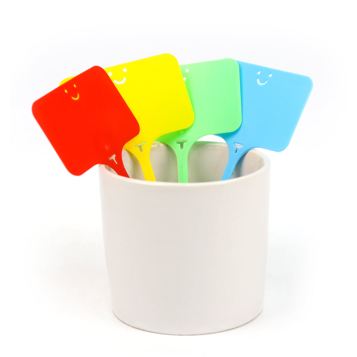 plant labels, plant tags, succulent tags, rectangle plant tag with a smiley face, smiley face gardening accessories, multicolor plastic plant labels