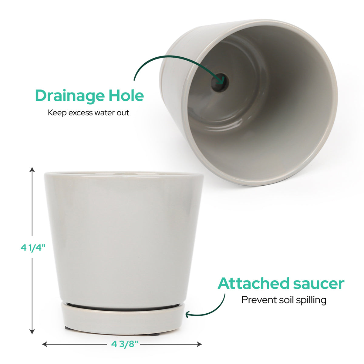 pot with drainage hole, pot for houseplant, 4 inch gray minimalist pot, modern pot for houseplant