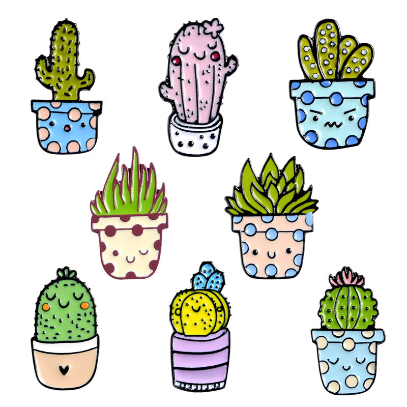 Funny Cartoon Potted Succulents Pin for sale, Cactus in a Pot Pin Badge, Succulent Gift Ideas