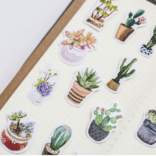 Succulent Sticker Set for sale, Cute Potted Plants Stickers, Planner Decoration Stickers, Planner cactus stickers set, Scrapbook sticker, Journal stickers
