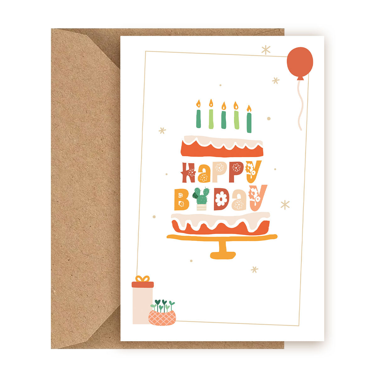happy birthday with succulents Buy Happy Birthday Card Online, Succulent Greeting Card with Kraft Envelope