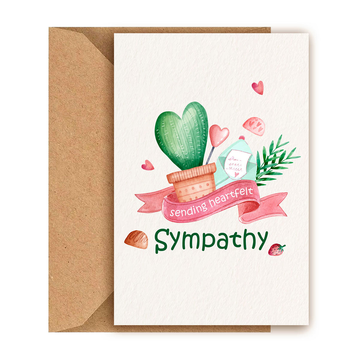 Heart-Shaped Cactus Sympathy Card, Succulent Card for sale, Cactus Greeting Card, Succulents Greeting Card, Succulents Gift Ideas