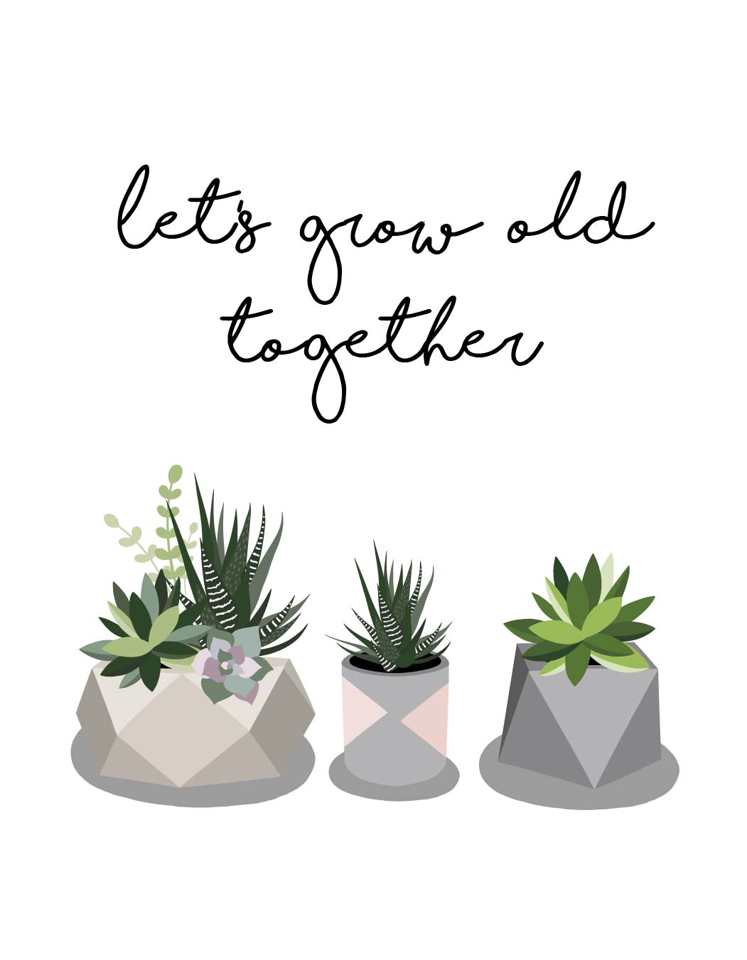 succulents quotes Let's Grow Old Together Card | Greeting Card | Succulent Card