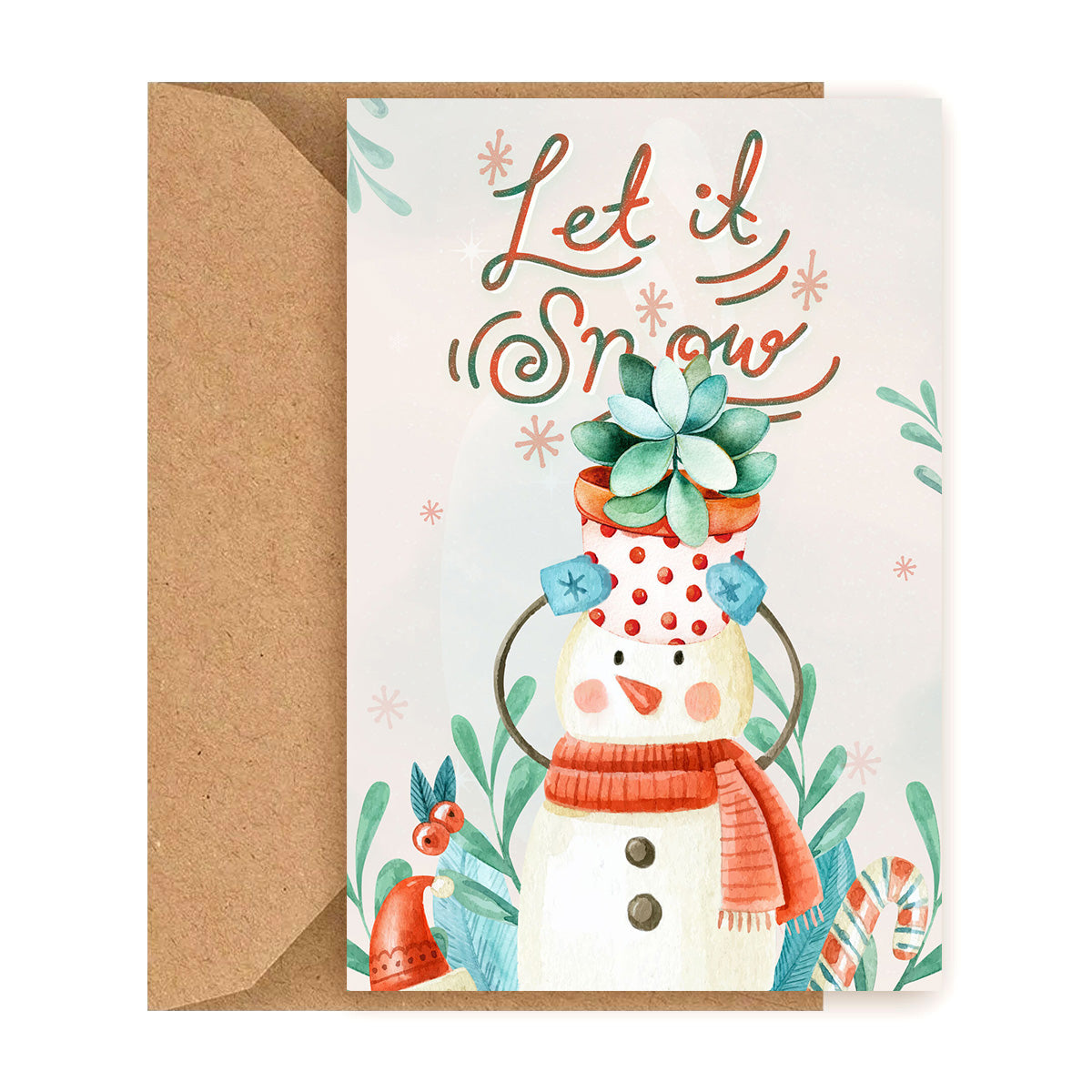 Merry Christmas Card, Let it snow card, Snow Christmas card, Snowman Christmas Card, Succulent Christmas Card, Christmas gift ideas