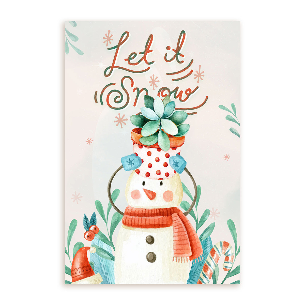 Merry Christmas Card, Let it snow card, Snow Christmas card, Snowman Christmas Card, Succulent Christmas Card, Christmas gift ideas