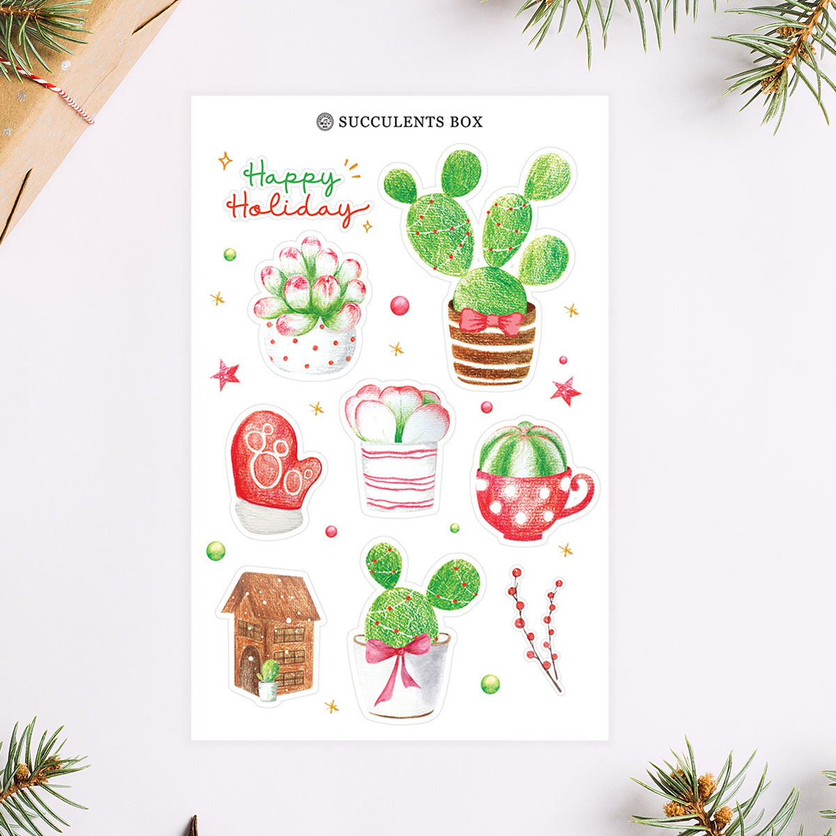 succulent stickers for sale, cactus stickers for sale, succulent craft ideas, succulent gift ideas, cute plant stickers, holiday stickers