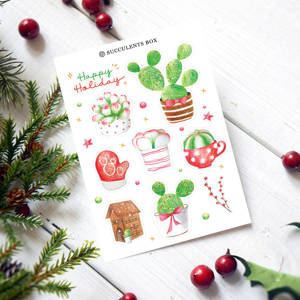 succulent stickers for sale, cactus stickers for sale, succulent craft ideas, succulent gift ideas, cute plant stickers, holiday stickers
