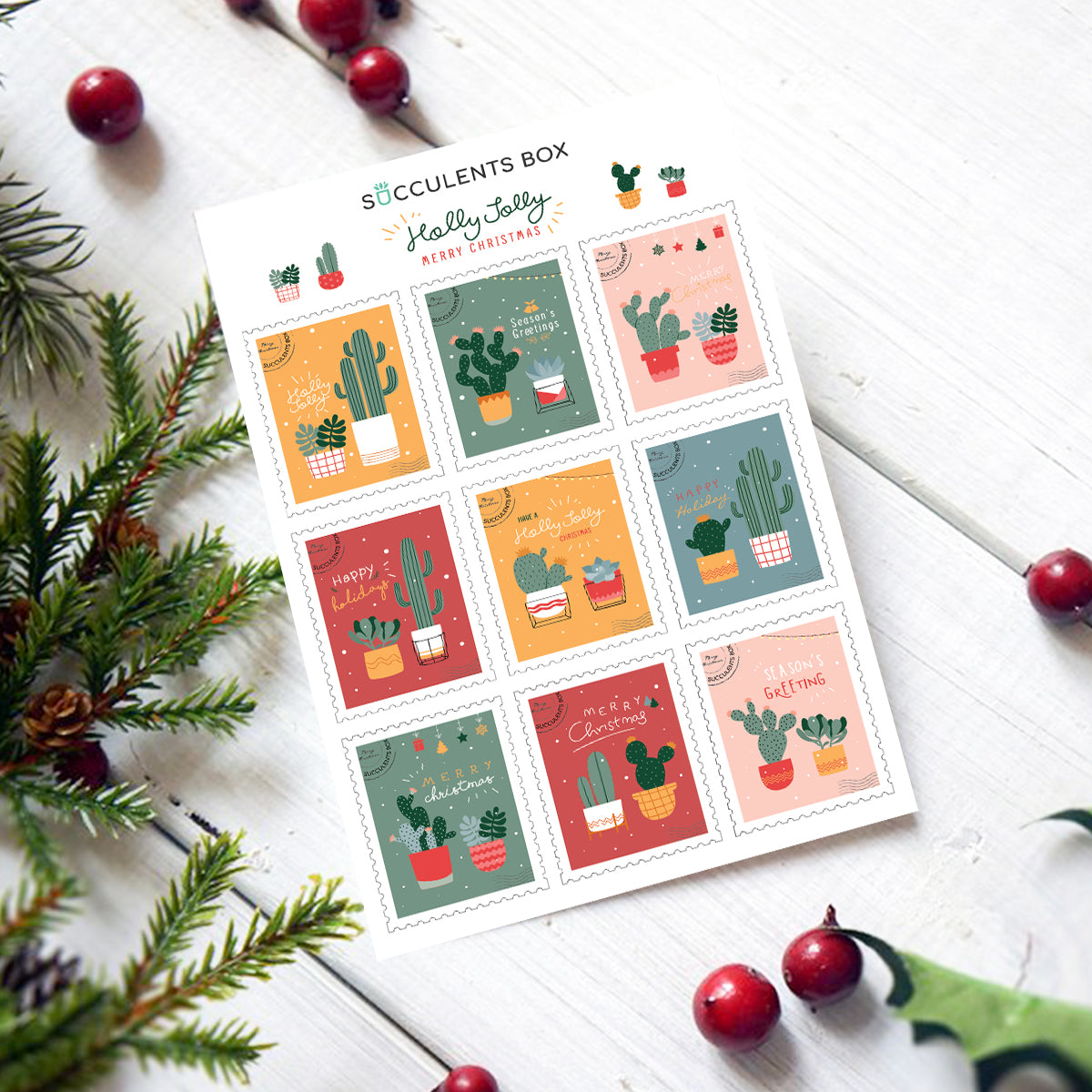 holly jolly succulent Holly Jolly Christmas Stickers | Cactus Stickers | Scrapbook Stickers | Water Bottle Stickers