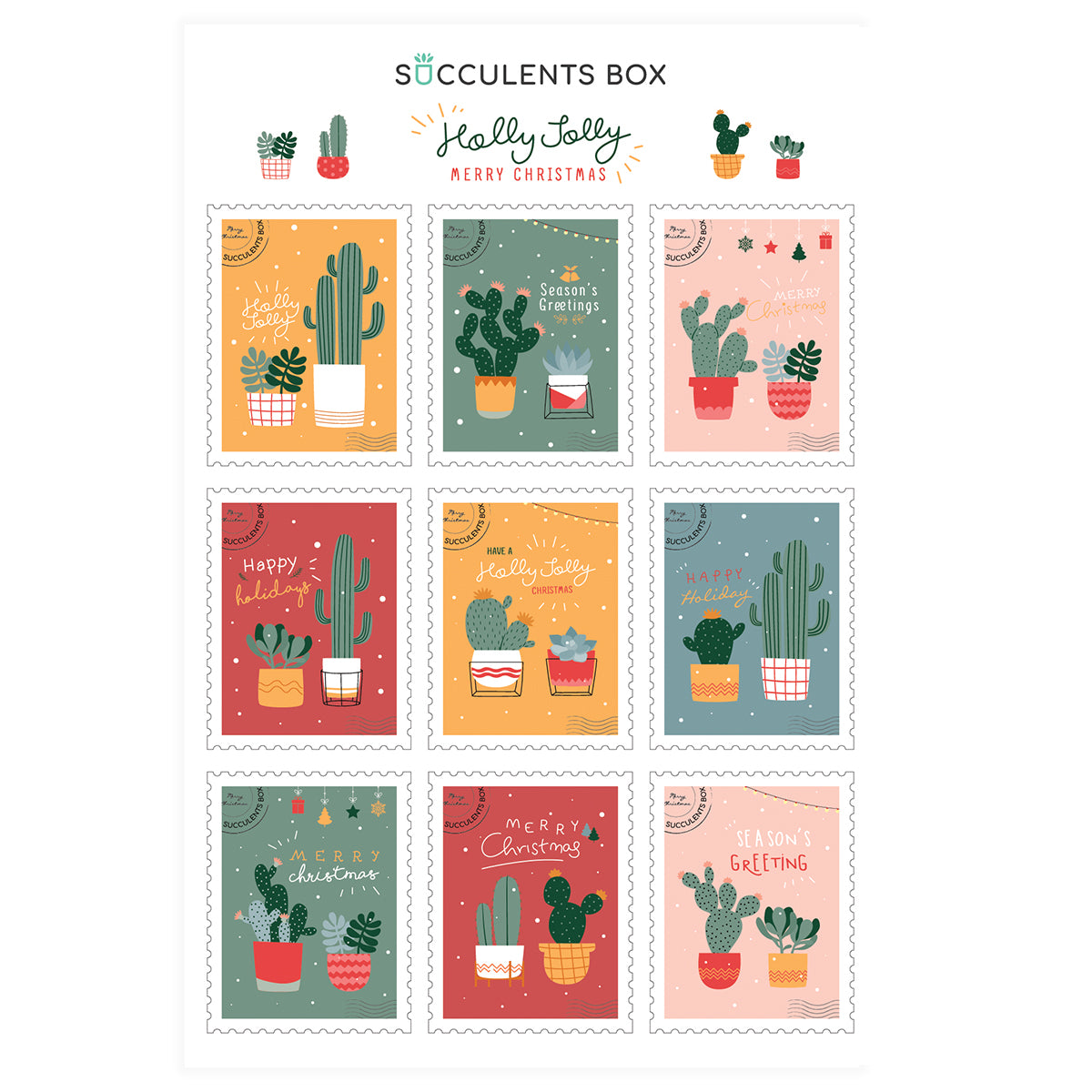 holly jolly succulent Holly Jolly Christmas Stickers | Cactus Stickers | Scrapbook Stickers |  Water Bottle Stickers