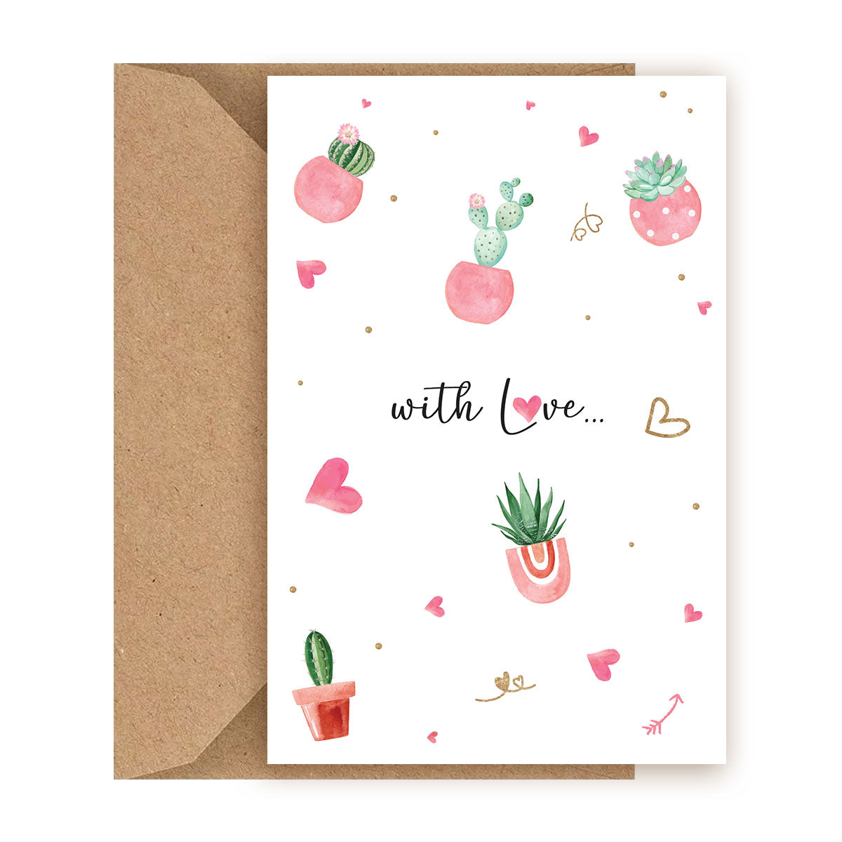 With Love Card, Succulent Card for sale, Cactus Greeting Card, Succulents Greeting Card, Succulents Gift Ideas