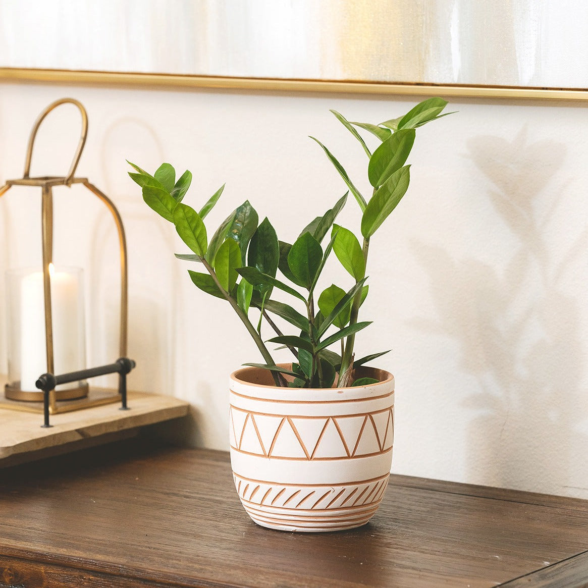 geometric white plant pot 5.5 inch White-Clay Color Geometric Pattern Decorative Ceramic Pot