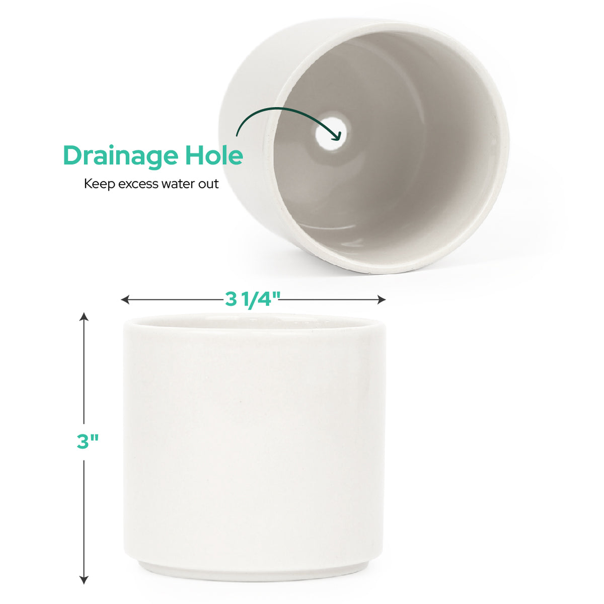 3 inch white modern cylinder pot, pot for succulents, modern cylinder pot, pot for home and office decoration