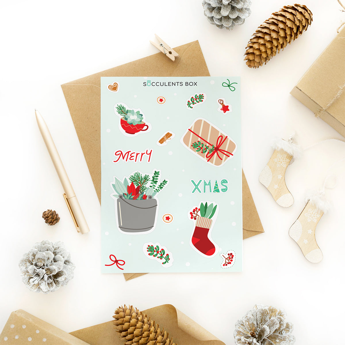 succulent stickers, Merry Christmas sticker, sticker with succulent theme, stickers for gift making and crafting. Christmas gift idea