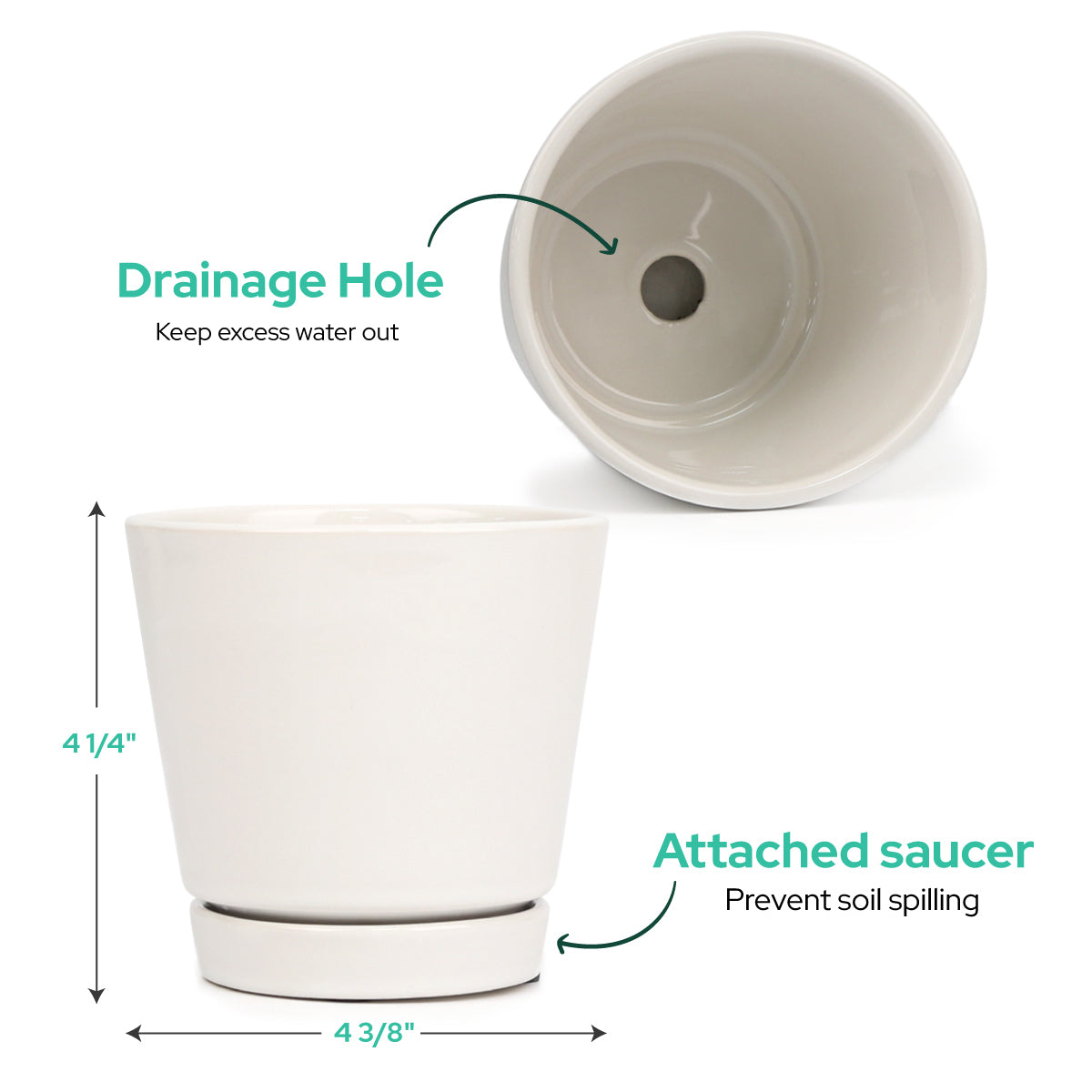 plastic plant pots with drainage holes and saucer Pack of 3, 4 inch Gray Ceramic Pots with a Drainage Hole & Attached Saucer